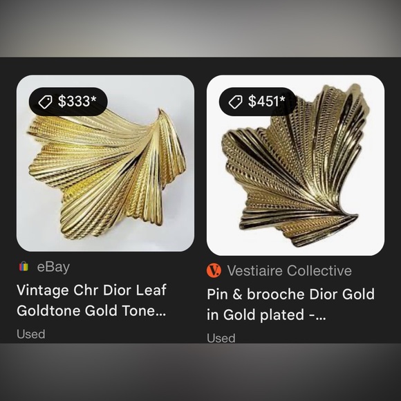 Vintage Chr Dior Leaf Goldtone Gold Tone Brooch Pin Signed Christian Dior RARE - Picture 4 of 8